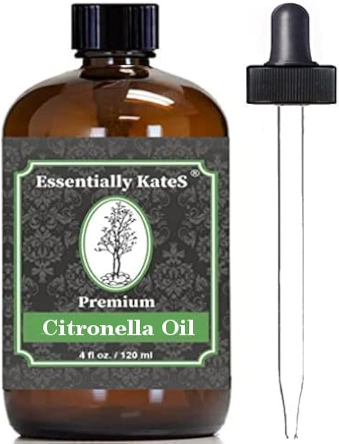 Essentially KateS Premium Citronella Oil 4 Fl Oz - 100% Pure and Natural - with Sprayer and Dropper