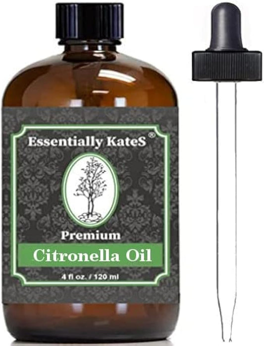 Essentially KateS Premium Citronella Oil 4 Fl Oz - 100% Pure and Natural - with Sprayer and Dropper