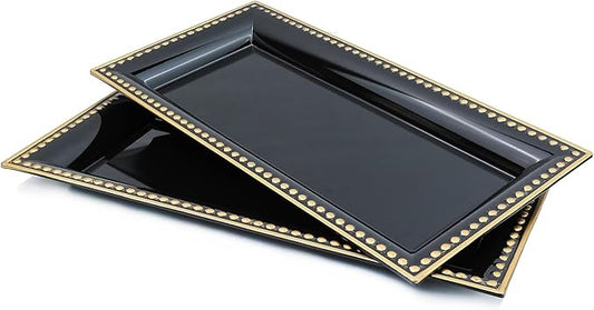 2 Pack Black Bathroom Vanity Tray for Countertop with Beads, Small Plastic Toilet Tank Versatile Storage Organization Tray for Makeup, Perfume, Desk, Kitchen, Candles, 14"x7"x1", 36B
