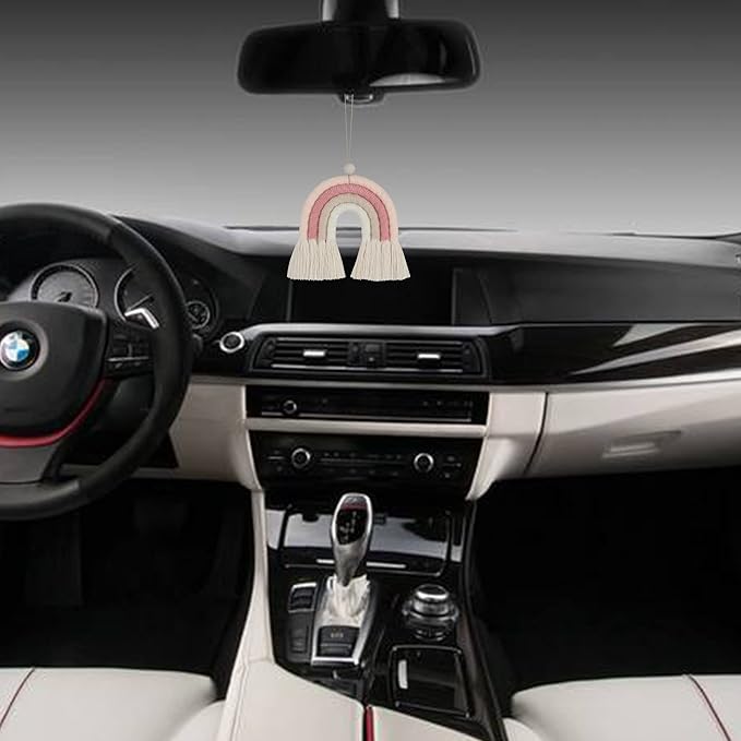 BOHO GARDEN Macrame Bohemian Rainbow Charm - Essential Oil Diffuser for Cars, Baby Nursery, Children’s Bedroom & Home Decor- Colorful Decorative Hanging Air Freshener & Accessories - 3.5x4 - Lychee