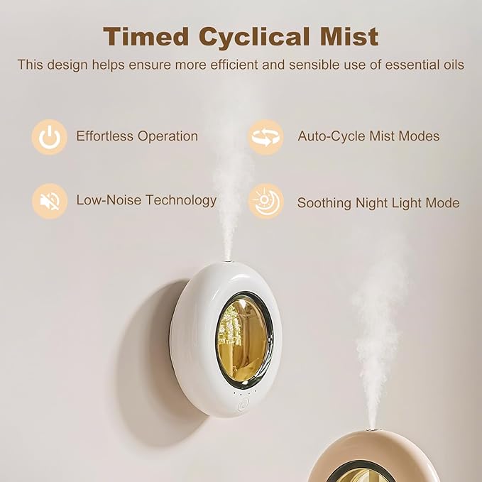 120ML Essential Oil Diffuser, 4 Mode Cyclic Mist, Auto Shut-Off, Aromatherapy Diffuser with Night Light for Bedroom and Home (Beige)