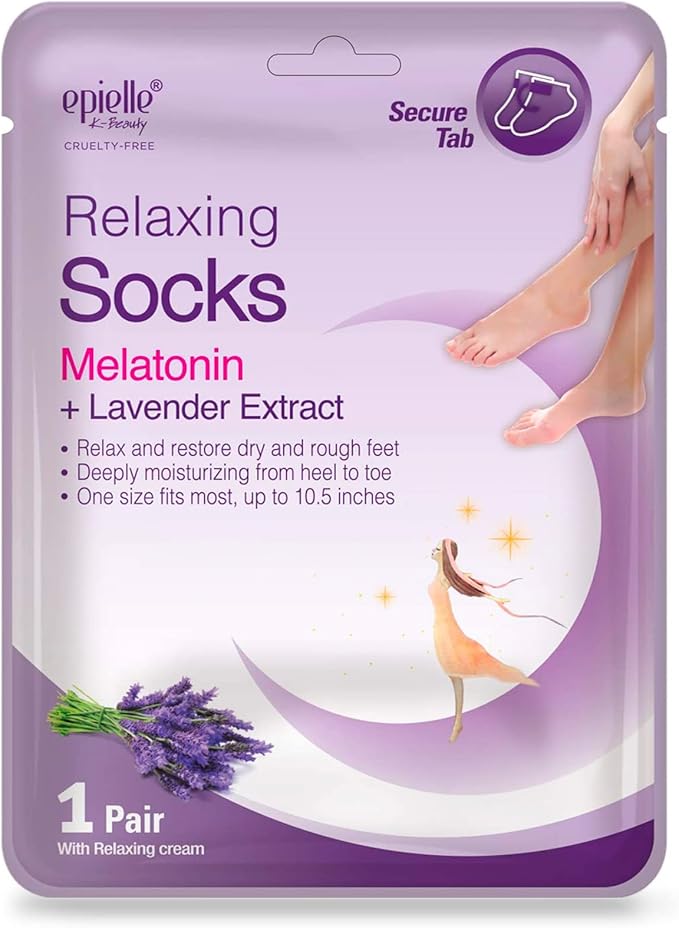Epielle Relaxing Foot Masks 6 Pairs, Deep Moisturizing Socks for Dry Feet & Cracked Heels, Relax and Restore with Melatonin & Lavender Extract, Foot Spa & Self Care Gifts for Women, Korean Skin Care