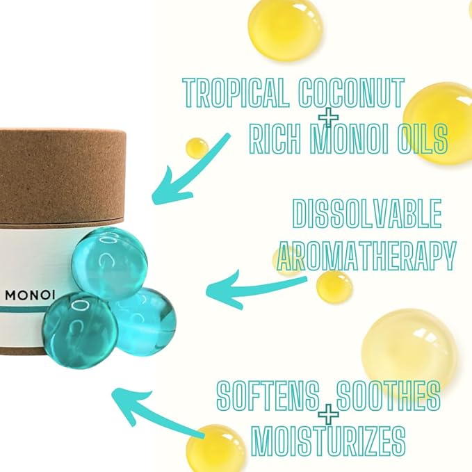 Avivni Bath Oil Beads- Lychee Lotus & Coconut Monoi Bath Pearls (2 Pack Variety- 15 Pearls Each), Mothers Day Gift Idea