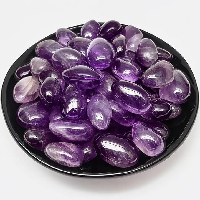 Deep Amethyst Healing Crystal Stone Set - 24 Pieces, 0.6" Natural & Polished Stones for Healing, Meditation, Reiki, Chakra, Crafting & Decoration