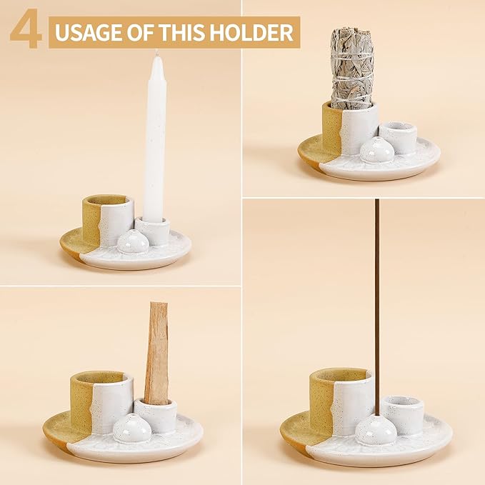 Palo Santo Sticks Holder, Multi-Purpose Handmade Ceramic Incense Burner for Palo Santo Incense Sticks, Sage Holder for Burning, Ash Catcher Tray for Meditation Yoga Room (Terracotta)