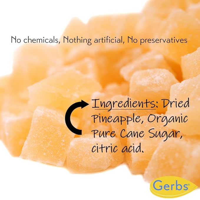 Gerbs Dried Pineapple Cubes, 2 LBS - Preservative Free & Unsulfured - Top 14 Food Allergy Free & Non GMO - Product of Thailand