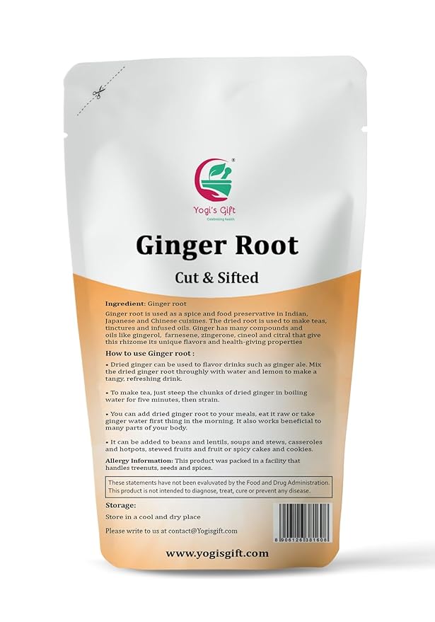 Dried Ginger Root 4 oz | Cut and Sifted Dried Ginger Pieces | As Spicy as Fresh | Flavourful Indian Spice |100% Pure and Natural For Making Flavourful Tea | By Yogi's Gift®