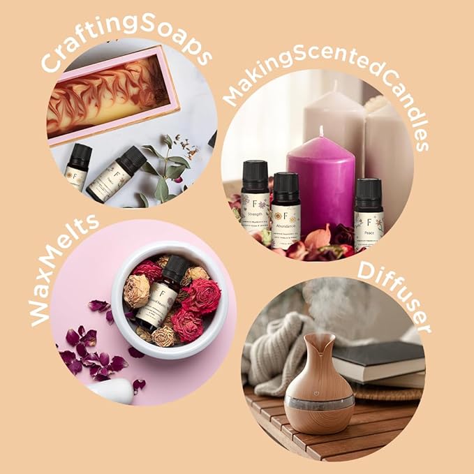 Folkulture Essential Oils for Home | Set of 6 (0.34 fl oz x 6) Sandalwood, Vanilla, Eucalyptus, Cedar Essential Oil, Sage & Chamomile Diffuser Oils for Relaxation for Women