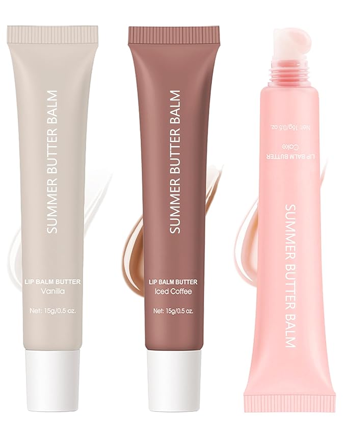 Hydrating Tint Lip Balm Summer Butter Kit, Vanilla Clear Sheer Beige Brown Pink Sugar Glossy Lip Gloss,Moisturizing Non-Sticky Jelly Lip Moisturizer,Glow Reviver Lip Care Oil,Gift for Women-Set D
