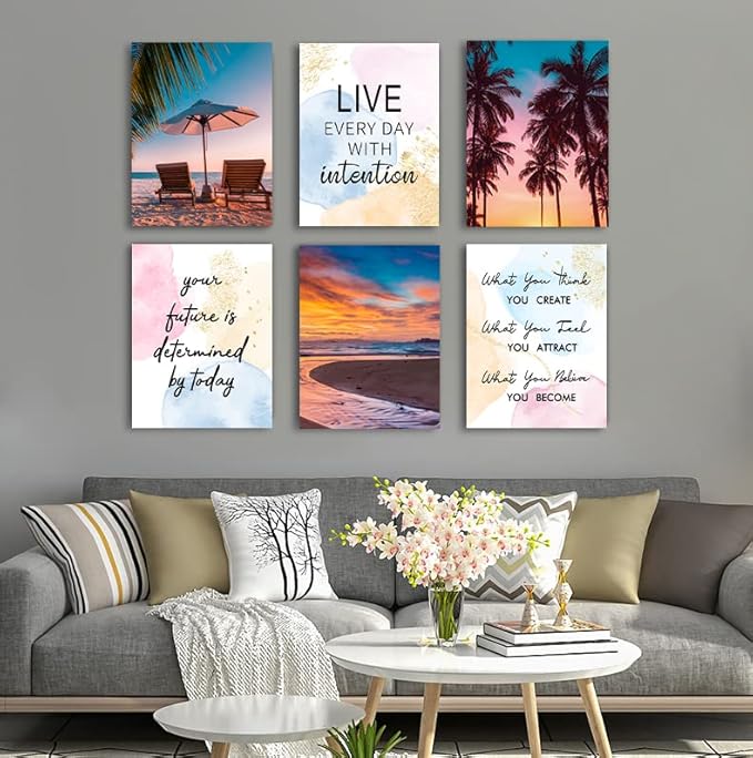 Inspirational Quotes Motto Wall Art，Office landscape Wall Art Decoration Painting, Suitable for Library, School, Gym,Office，Living Room,Home Deco,Tabletop/Hanging,|6-pack（29 x 38 cm ） Framed 6