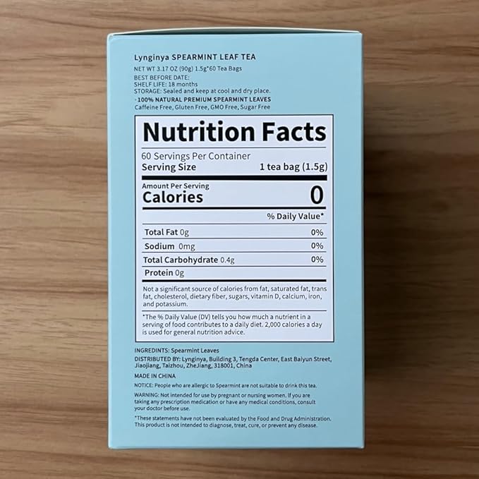 Lynginya Spearmint Tea, 60 Tea Bags (Pack of 2) - Premium Spearmint Leaves - Natural Herbal Tea - Refreshing & Minty - No Sugar & No Caffeine - Total 120 Bags