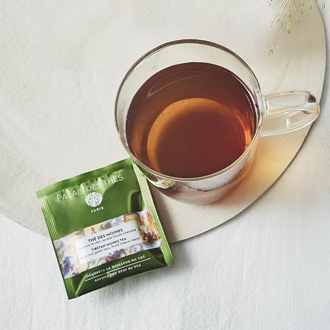 Palais des Thés - Tibetan Monks - Black & Green Tea Floral Blend - Premium Tea Bags, Serves 20 Cups