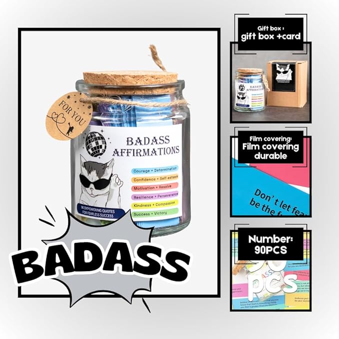 Badass Affirmation Jar, Affirmation Cards, Bestie, Positive Cards for Women, Motivational Gifts, Inspirational Gift, Daily Affirmations for Women, Gag Gifts Funny for Adults