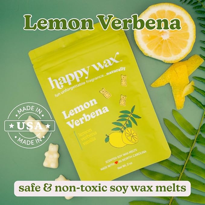 Happy Wax Lemon Verbena Bear Melts - Natural Strong Fresh Scent with Essential Oils - Non-Toxic and Pet-Safe Melts (8 oz Pouch)
