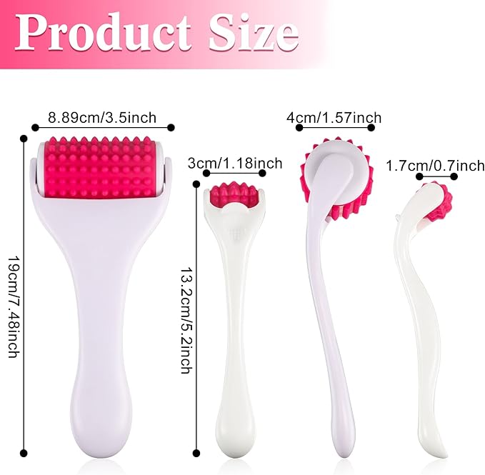 2 Pcs Muscle Roller Stick for Fascia Body Cellulite Face Massage - Manual Tools for Neck Arm Back Leg Relief - Deep Trigger Points Release (White, Rosy)