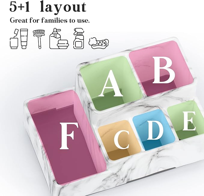 Toothbrush Holder,Bathroom Organizer Countertop, 5 Compartments Multifunctional Storage for Cosmetic, Makeup, Office Stationery Pencil,Toothpaste, Toothbrush,Ideal Gift for Home, Office