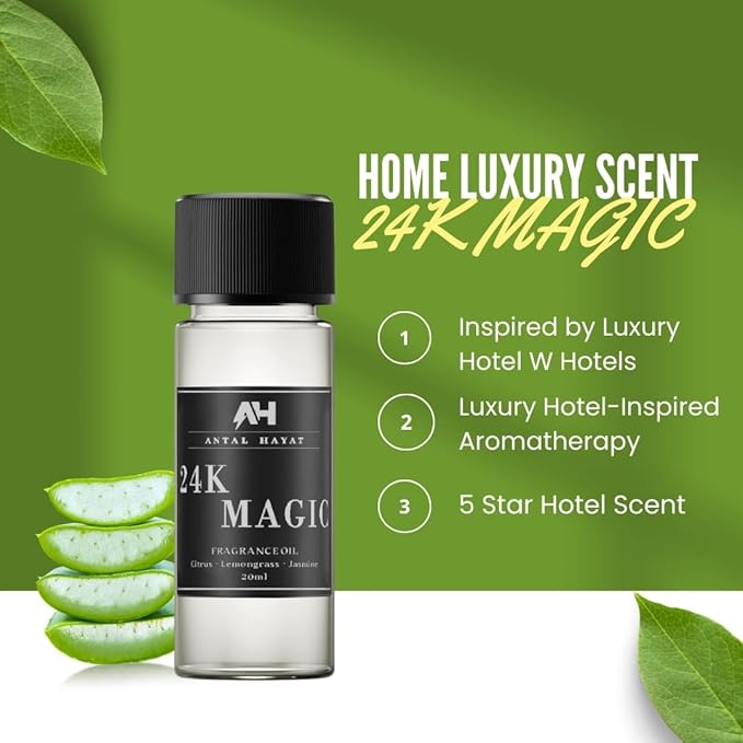 24K Scent Diffuser Oil 20mL - Inspired by Luxury Hotel W Hotels - Formulated with Bergamot, Lemon, Lemongrass, Magnolia, Jasmine, Lily, Koa Wood, Musk - Aromatherapy Home Fragrance