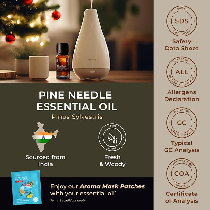 Gya Labs Pine Needle Essential Oil - 0.34 Fl Oz - for Hair, Skin, Diffuser, Aromatherapy & DIY Candle Making Scent