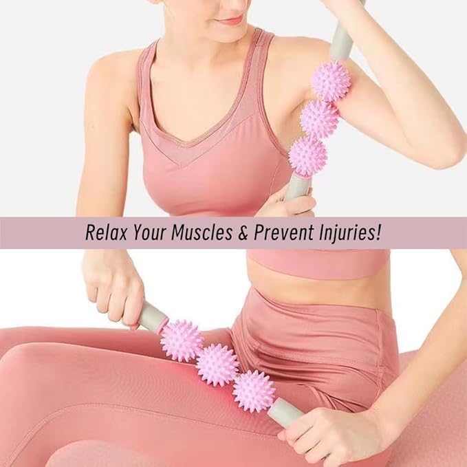 Fascia Muscle Roller, Cellulite Massager Fascia Roller for Cellulite and Sore Muscles, Neck, Leg, Back, Pressure Trigger Point Body Roller Deep Tissue Massage Stick Tools - 3 Massage Balls