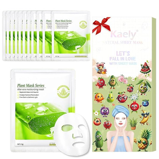 Kaely 12 Pack Aloe Vera Face Masks for Kids, Kids Face Mask Spa Day Kit Supplies, Spa Party Favors for Teens Girls Women, Sheet Facial Mask Skincare Gifts Set, Hydrating for All Skin Types, 06