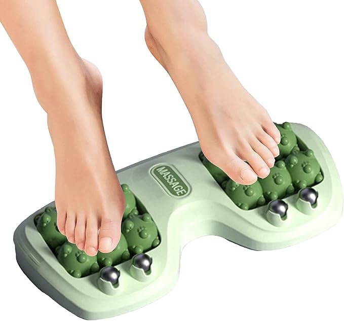 Foot Massager Roller for Plantar Fasciitis Relief, Dual Foot Acupressure Therapy for Pain Relief, Stress Relief and Improved Circulation, Portable Reflexology Tool for Home and Office Use (Green)