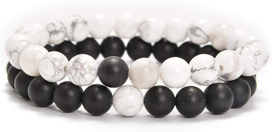 AD Beads 2Pcs His & Hers Distance Beads Bracelets Elastic Natural Stone Yoga Bracelet