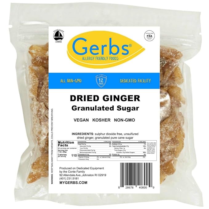 Gerbs Crystalized Dried Ginger 4 lbs. | Unsulfured, No Additives, Resealable Bulk Bag | Bold & Spicy Flavor | Top 14 Allergen-Free