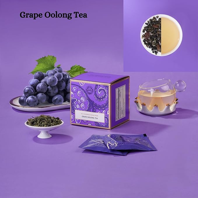 Grape Oolong Tea Gift Set – Fruity & Floral Oolong Blend with Natural Ingredients | 20 Tea Bags (3.5g) + 100g Rock Sugar | Wellness Support, Caffeine Boost | Elegant Holiday Gift Box for Women, Friends, Tea Lovers