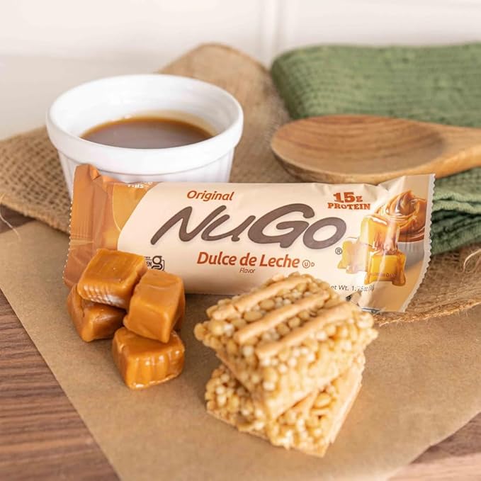NuGo Protein Bar, NEW! Dulce De Leche 15 bars & Vanilla 15 bars, 11-15g Protein, Gluten Free, 30 Count