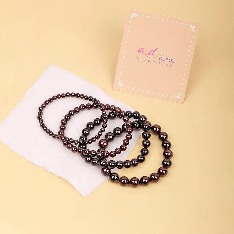 AD Beads Handmade Gemstone Stretch Elastic Bracelet Crystal Healing Reiki Nature's Beauty and Spiritual Essence Unisex (6mm, Garnet (Devotion))