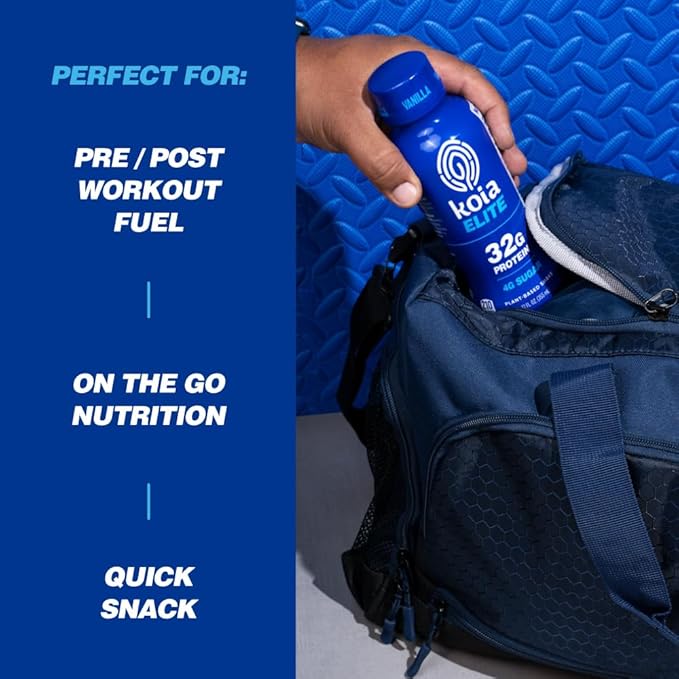 Koia Elite Plant Based Protein Shake, Vanilla, 32g Protein, 4g Sugar, 6g Prebiotic Fiber, Pre & Post Workout Nutritional Drink, No Seed Oils, Dairy-Free, Gluten-Free, Non-GMO, 12 Fl Oz (Pack of 12)