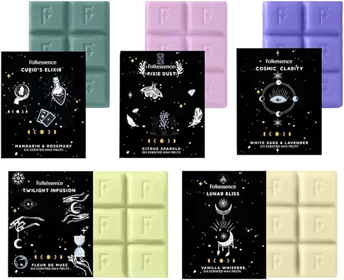 Folkulture Wax Melts or Wax Cubes | Set of 5 Scented Wax Melts | 30 pc Long Lasting Candle Warmer Melts | 100% Natural Soy and Palm for Gifts for Her | Rosemary, Sage, Lavendar