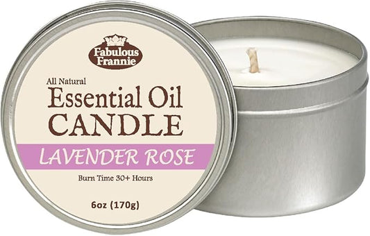 Fabulous Frannie All Natural Aromatherapy Soy Candle Travel tin Made with Pure Essential Oils 100 Hours Burn time 6oz (Lavender Rose)