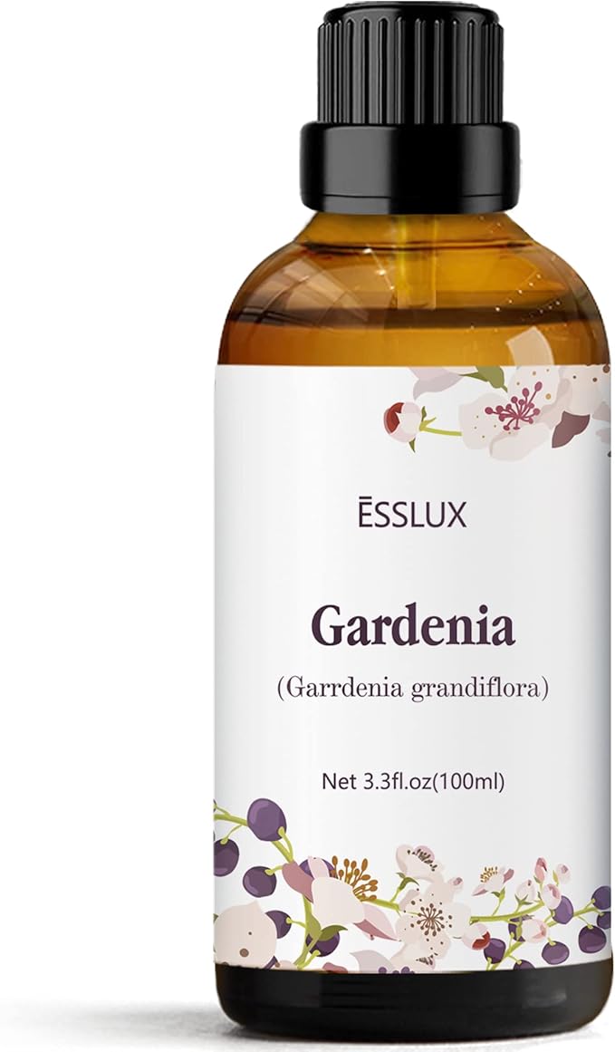 Gardenia Essential Oil 100ml (3.3 Fl Oz), ESSLUX Aromatherapy Essential Oils for Diffuser, Massage, Soap, Candle Making, Perfume