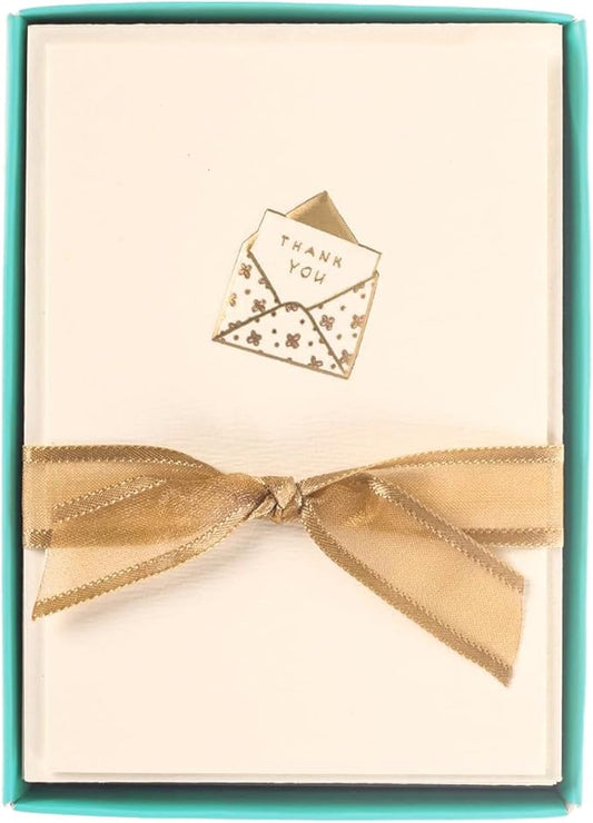 Graphique Just a Note La Petite Presse Boxed Notecards, 10 Embellished Gold Foil Blank Thank You Cards with Matching Envelopes and Storage Box, 3.25" x 4.75"