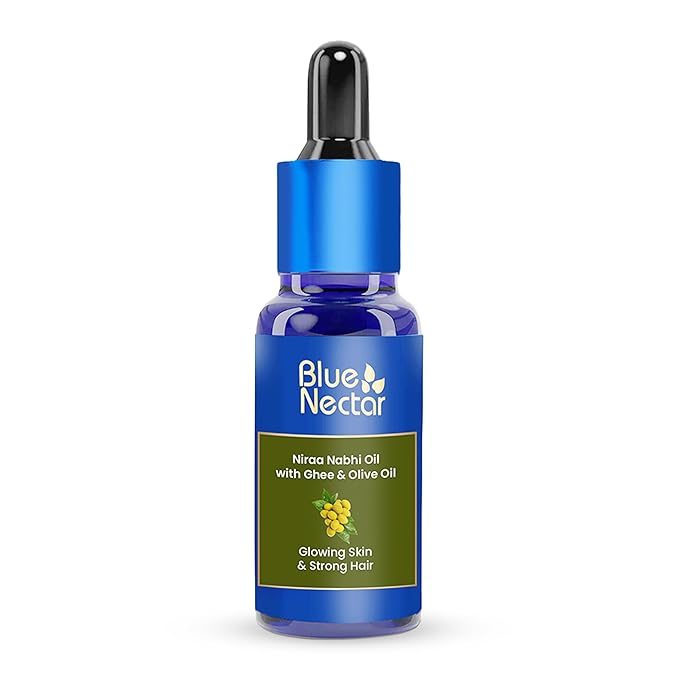 Blue Nectar Ayurveda Navel Oil with Ghee & Olive for Belly Oiling | Natural Belly Button (Nabhi) Oil for Radiant Skin & Deep Hydration (22 Herbs, 1 Fl Oz)