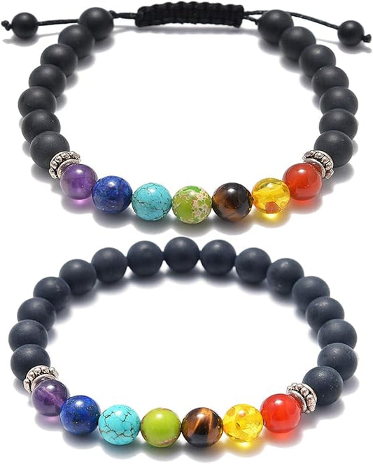 AD Beads 2Pcs His & Hers Distance Beads Bracelets Elastic Natural Stone Yoga Bracelet