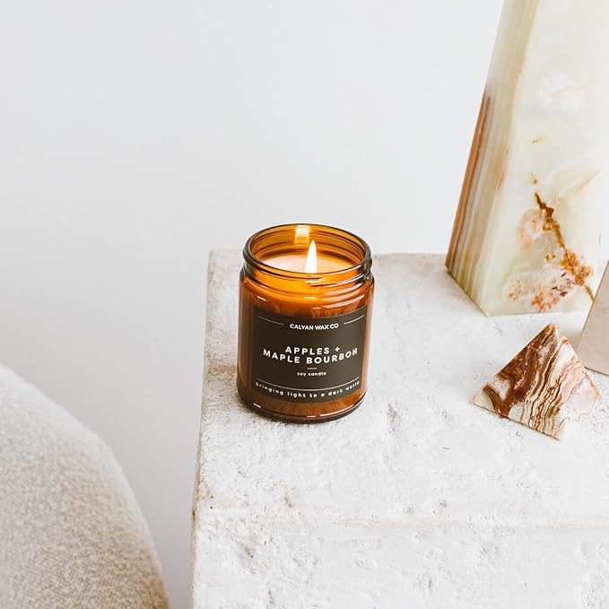 Calyan Wax Co. Soy Wax Candle, Palo Santo + Cypress Scented Candle, 57 Hour Burn Time, Aromatherapy Soy Candles, Non Toxic & Vegan Soy Wax, Amber Glass Jar Scented Candles, 7.2oz