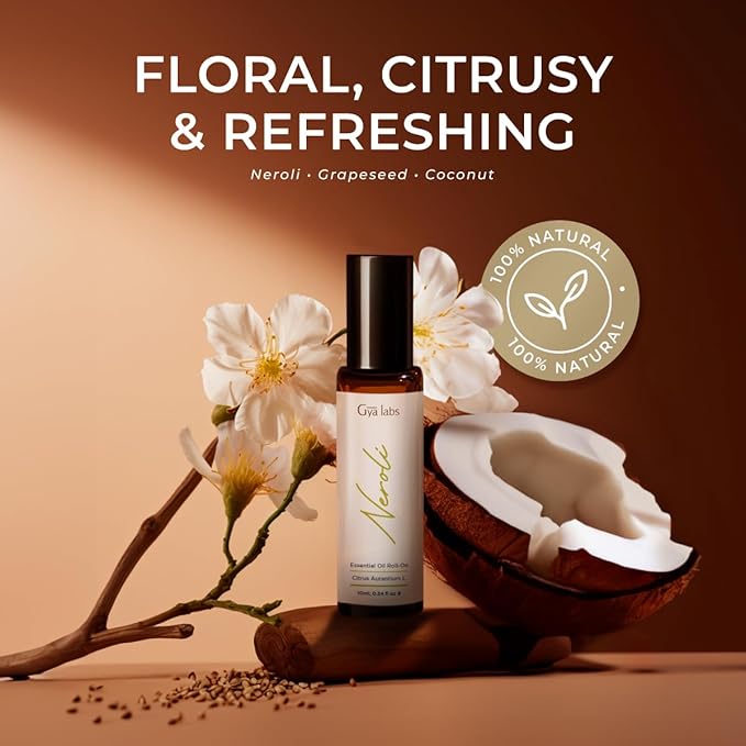 Gya Labs Neroli Essential Oil Roll On - 0.34 Fl Oz - Travel Size Roller for Camping, Skin, Aromatherapy Relief, Convenience