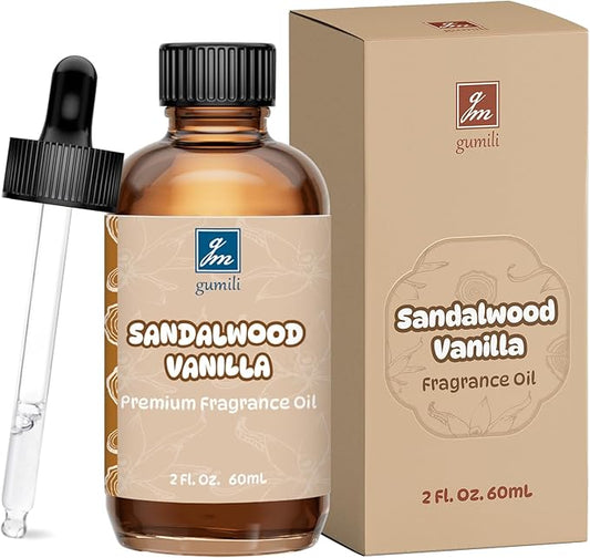 Sandalwood Vanilla Fragrance Oil 2 Oz, Natural Scent Oil for Home Essential Oils Diffuser, Candle Making, Soap Making, DIY Body Oils, Perfume, Body Mist, Spray - Sweet Woody Scent