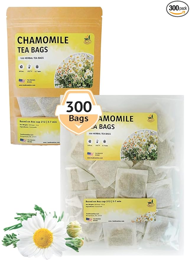 TeaDeam Tea Chamomile Tea Bags | Caffeine-Free & Sleep Time Tea | Chamomile Flowers Aroma - For Relieving Stress | Brew Hot Or Iced | 300 Tea Bags