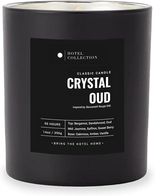 Hotel Collection - Crystal Oud Single Wick Classic Candle - Hotel Inpsired Luxury Candle - 90 - Hours Burn Time - Hints of Bergamot, Saffron, and Amber - 14 oz - Black
