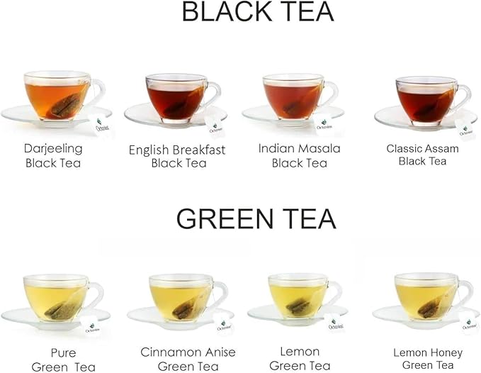 Octavius Tropical Palm Cutwork Wooden Tea Sampler Box | Premium Black & Green Tea Gift Set | 6 Flavors, 90 Tea Bags | Elegant Teas Gift Box for Tea Lovers