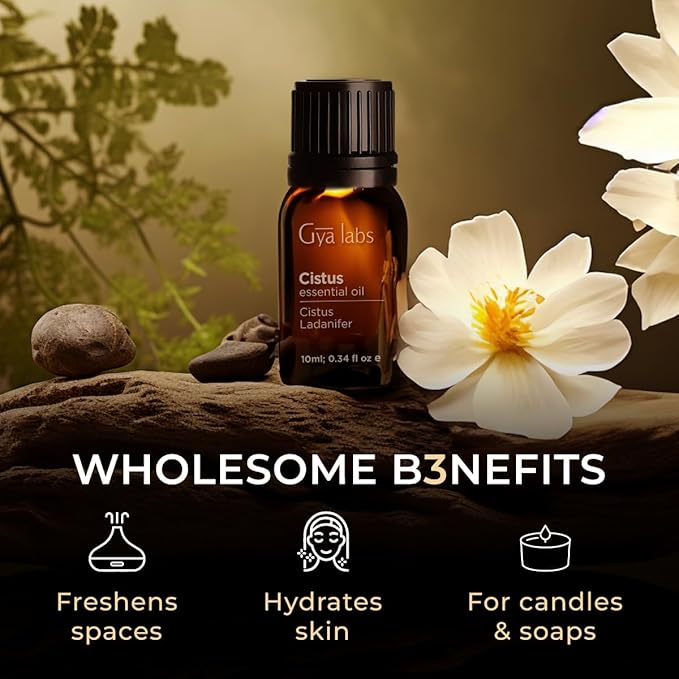 Gya Labs Cistus Essential Oil - 0.34 Fl Oz - for Hair, Skin, Diffuser, Aromatherapy & DIY Candle Making Scent