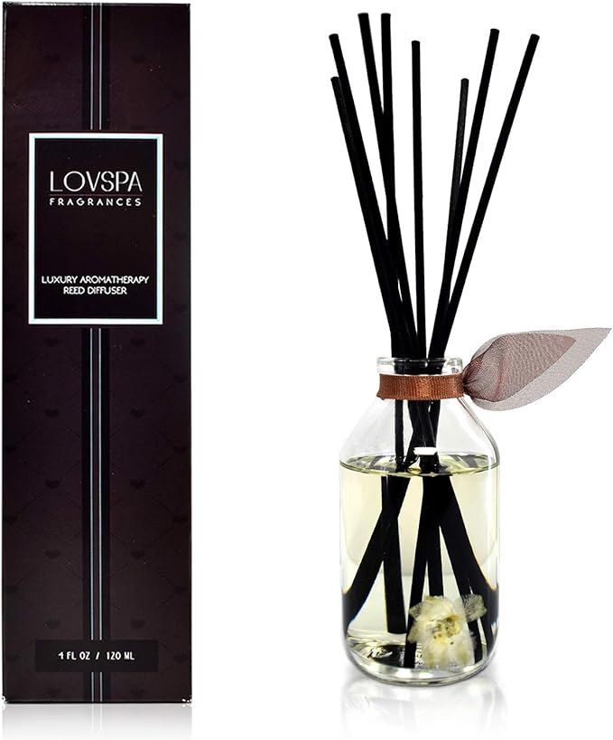 LOVSPA Reed Diffuser Set, Baltic Amber Scented Oil Diffuser with Sticks, Home Fragrance Accessories for Bathroom Shelf Decor, Aroma Diffusers for Home or Office Fall Decor, USA Made