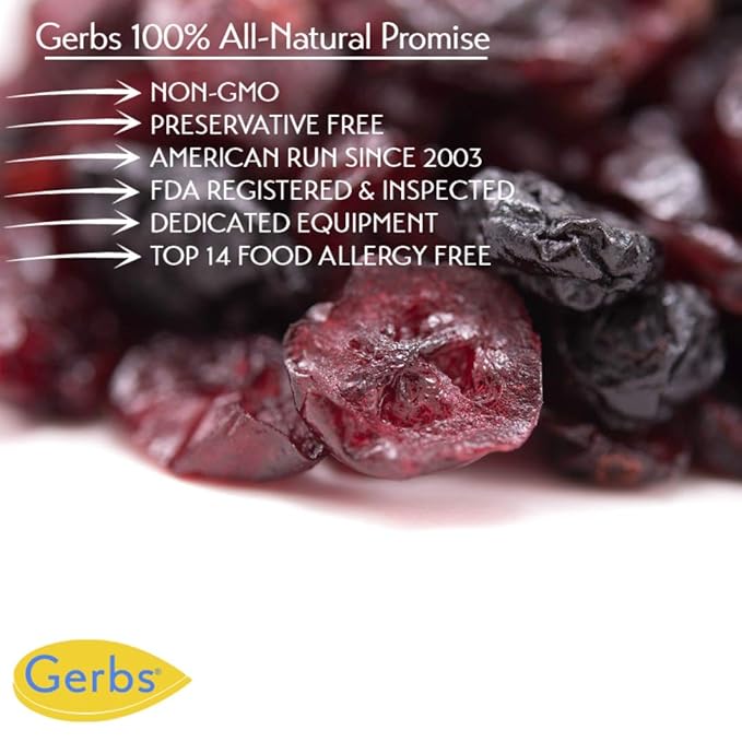 GERBS Blueberry & Cranberry Dried Fruit Snack Mix 2 LBS. Premium Grade | Top 14 Food Allergy Free | Resealable Bulk Bag | Made in USA | Packed with Antioxidants | Gluten Peanut Tree Nut Free