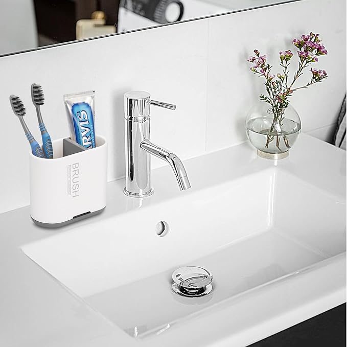Chintu Toothbrush and Toothpaste Holder with Divider for Bathroom Countertop Organizer, Detachable for Easy Clean,Electric Toothbrush Holders Storage Caddy for Family (White/Gray)