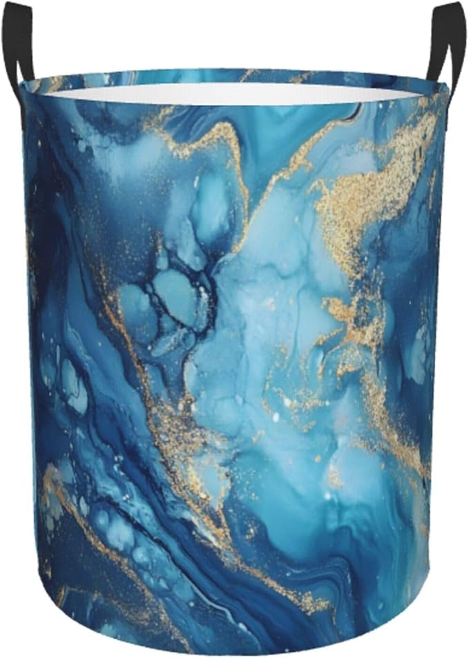 Laundry Basket Blue Texture Collapsible Large Capacity,63L Dirty Clothes Basket Durable Lightweight Hamper With Handles Ideal For Clothes,Toys Home Organization19.6 * 15.7in