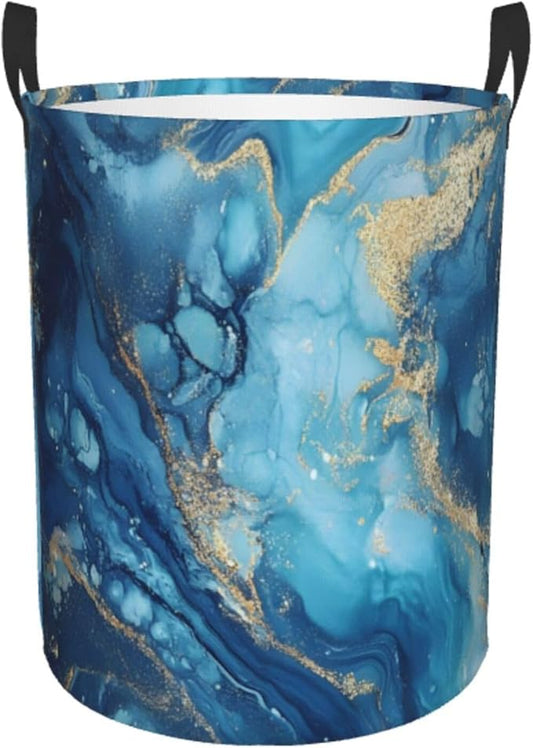 Laundry Basket Blue Texture Collapsible Large Capacity,63L Dirty Clothes Basket Durable Lightweight Hamper With Handles Ideal For Clothes,Toys Home Organization19.6 * 15.7in