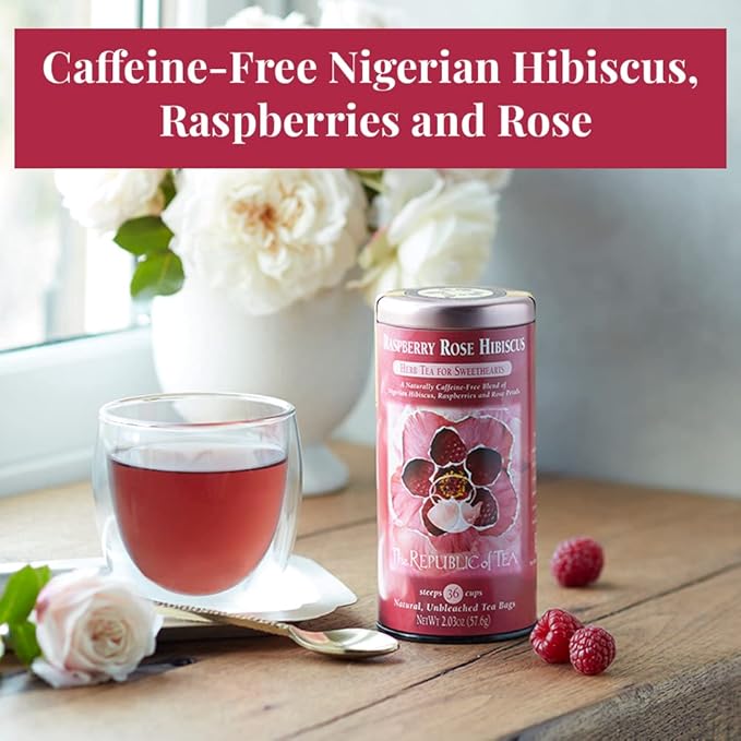 The Republic of Tea - Raspberry Rose Hibiscus Tea, 36 Count Tea Bag Tin